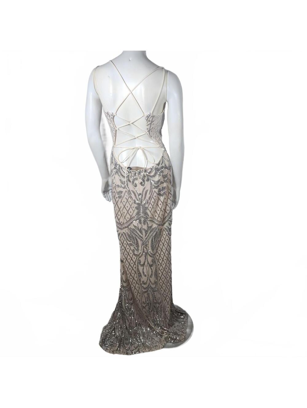 Windsor Ginger Embellished Sequin Long Evening Dress with Lace-Up Back - Picture 6 of 8